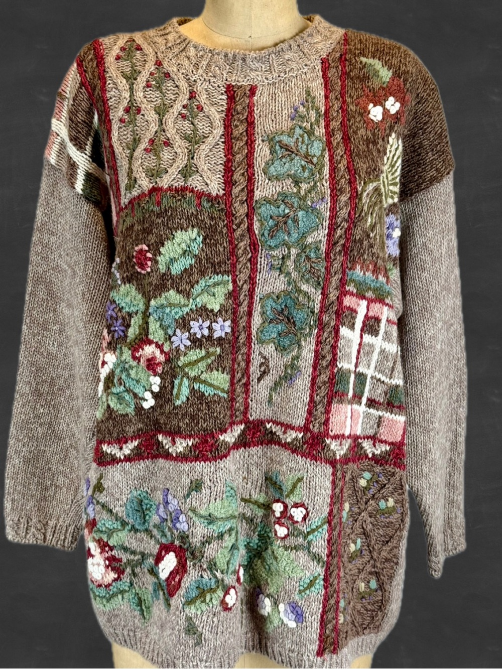 VINTAGE 90s woodland knit sweater ivy vine leaves forest flower fairy  fairycore